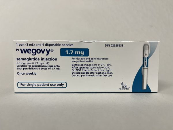 Wegovy 1.7mg a box of medicine on a white surface